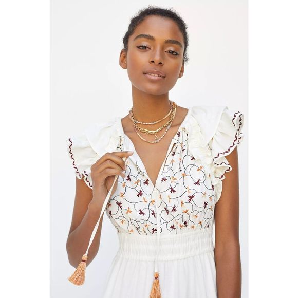 New Anthropologie Embroidered Midi Dress size  Large - Picture 2 of 8